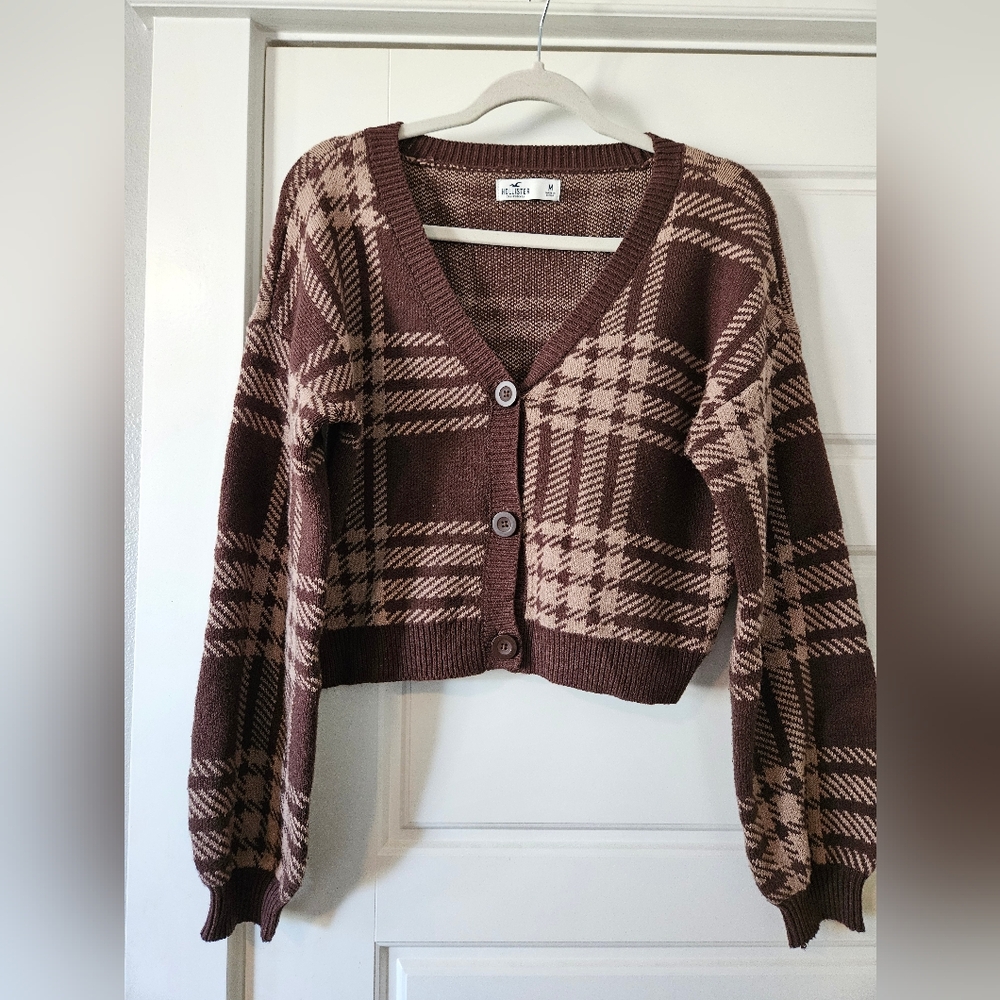 Hollister Brown Cropped Cardigan Sweater